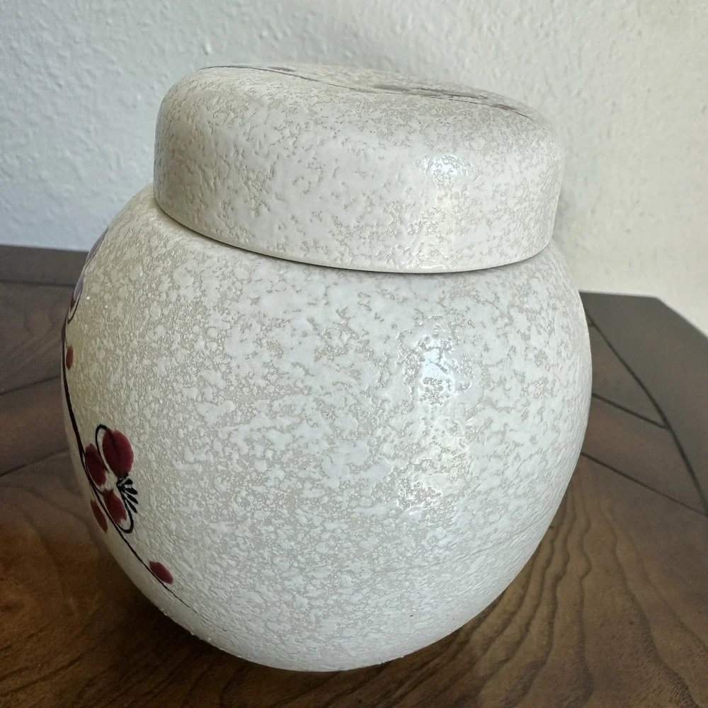 Vintage Ardco Ginger Jar 5.5 Inch Lid Asian Black Red Cherry Blossom Japan EUC